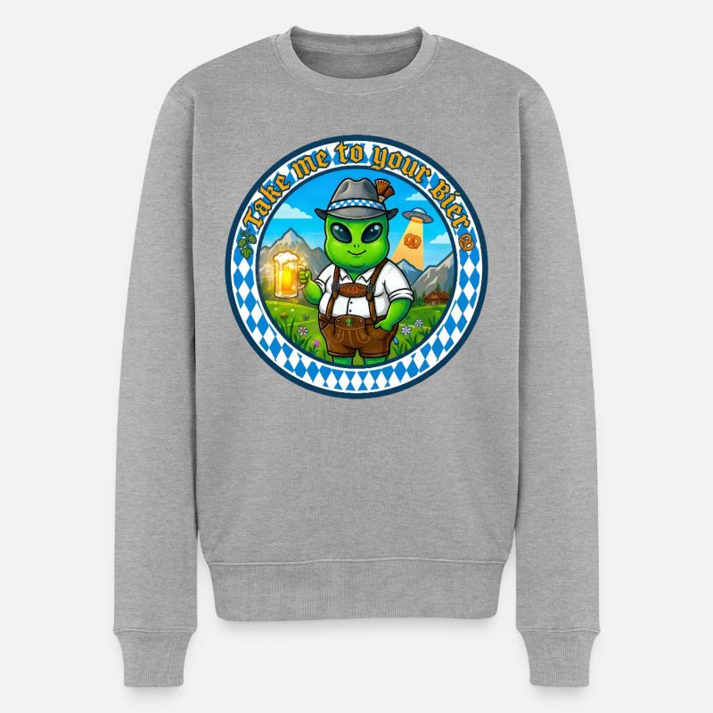 Bayern-Alien mit Bier - Männer Premium Bio Pullover - Grau meliert
