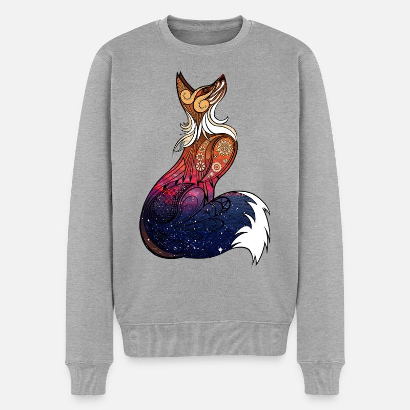 Kosmischer Mandala-Fuchs - Männer Premium Bio Pullover - Grau meliert
