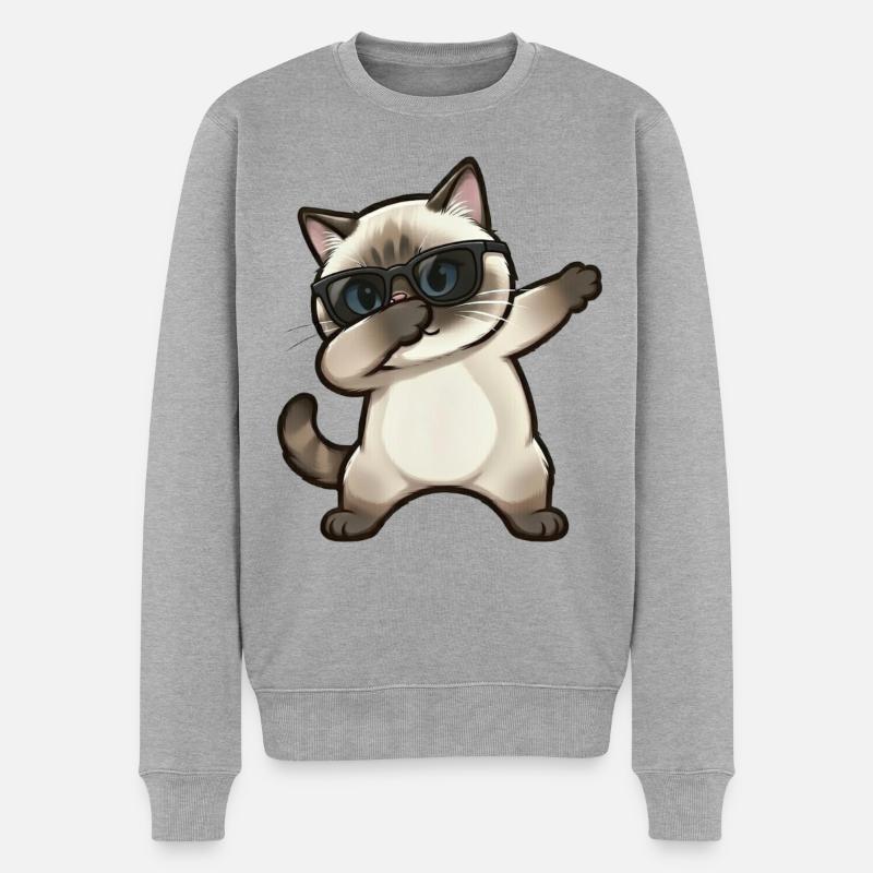 Dabbing Siamkatze - Männer Premium Bio Pullover - Grau meliert
