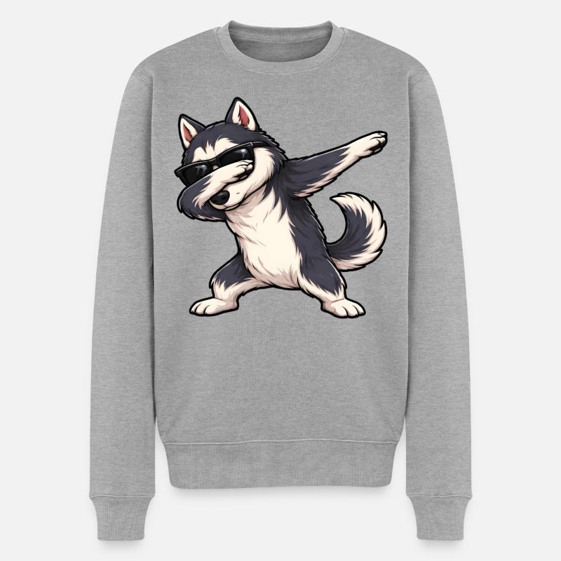 Dabbing Husky - Männer Premium Bio Pullover - Grau meliert
