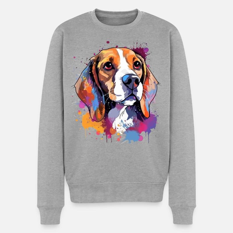 Lebendiges Beagle-Splash-Porträt - Männer Premium Bio Pullover - Grau meliert