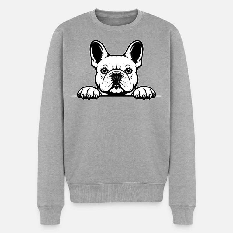Bouledogue français noir et blanc - Pull Premium bio Homme - gris chiné