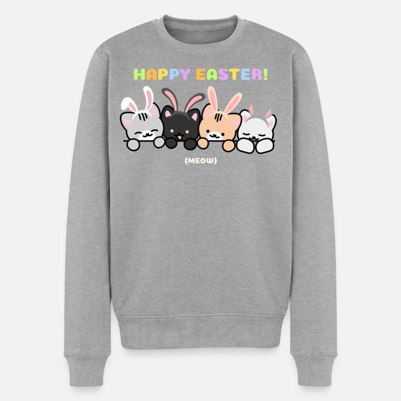 Chats avec des bandes en forme d’oreilles de lapin - Pull Premium bio Homme - gris chiné