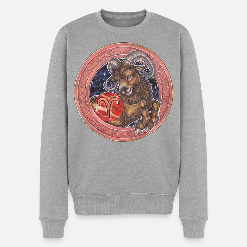 Zodiac Sign Sternzeichen Widder Aries Geschenk - Männer Premium Bio Pullover - Grau meliert
