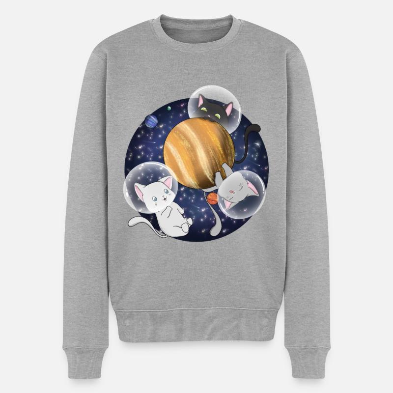 Kawaii Space Cats Jupiter-Shirt - Männer Premium Bio Pullover - Grau meliert
