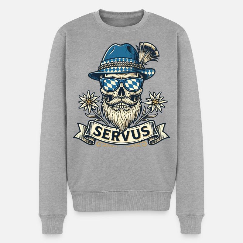 Trachtenshirt Herren Trachten T-Shirt Servus - Männer Premium Bio Pullover - Grau meliert