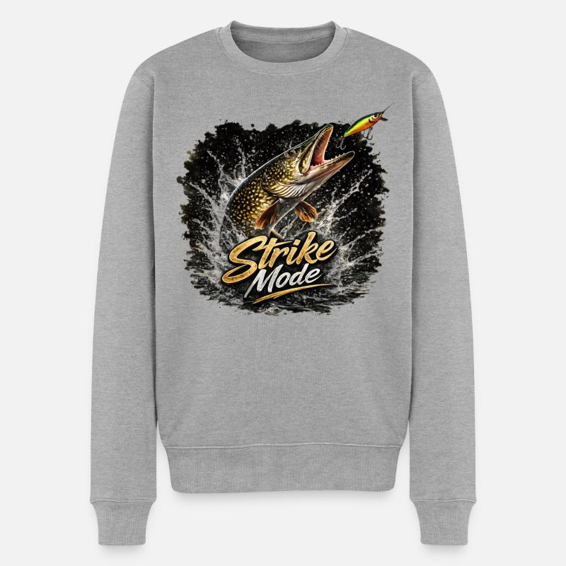Strike Mode Pike – Predator Angelshirt - Männer Premium Bio Pullover - Grau meliert