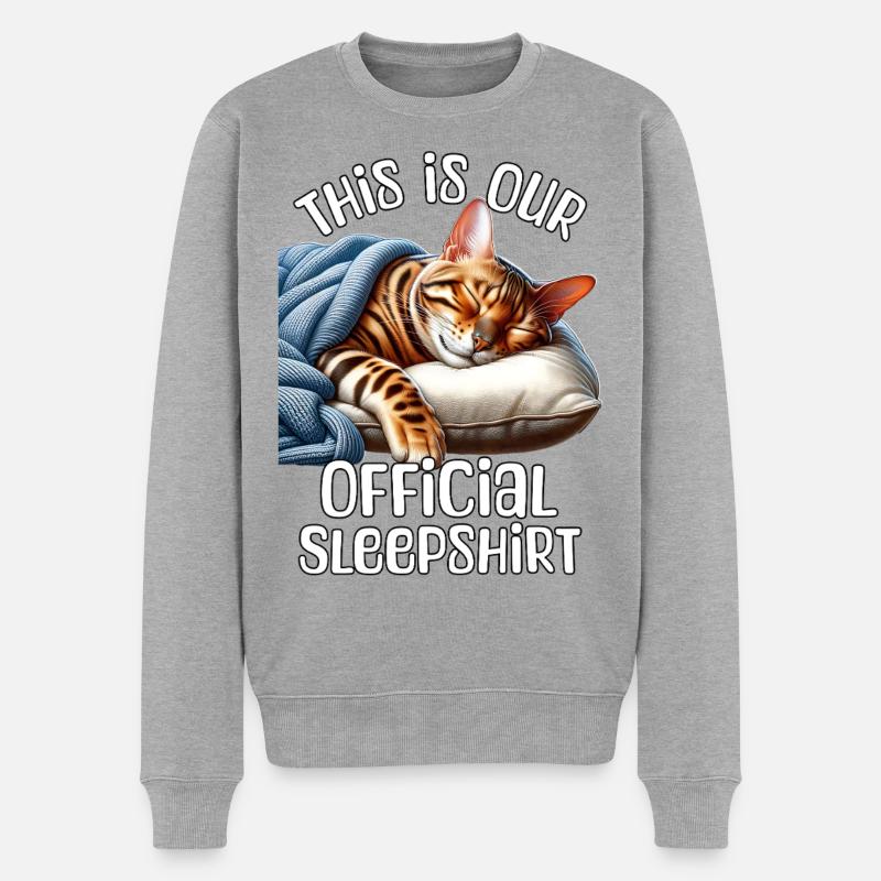 Bengalkatze Schlafshirt - Männer Premium Bio Pullover - Grau meliert