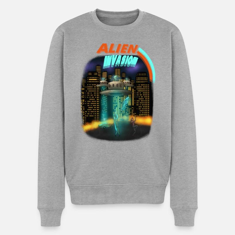 Alien Invasion Space Shirt - Männer Premium Bio Pullover - Grau meliert