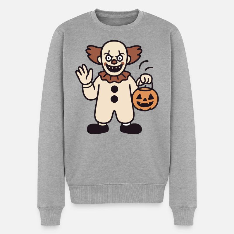 Halloween-Clown mit Kürbiseimer - Männer Premium Bio Pullover - Grau meliert