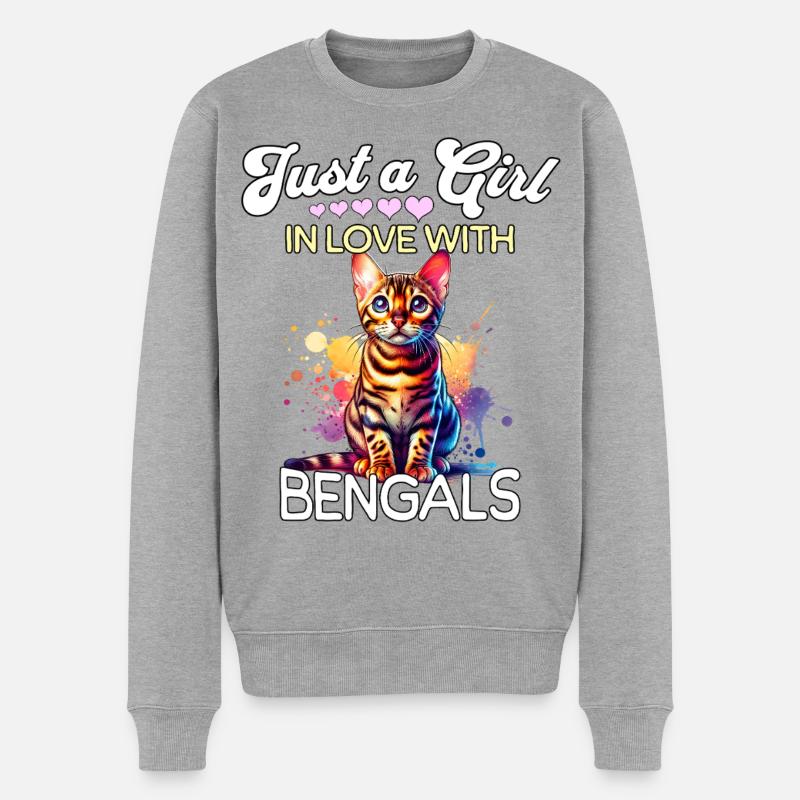Fille Chat du Bengale - Pull Premium bio Homme - gris chiné