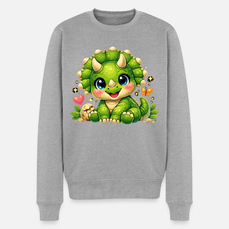 Tricératops mignon – Petit bébé dinosaure - Pull Premium bio Homme - gris chiné