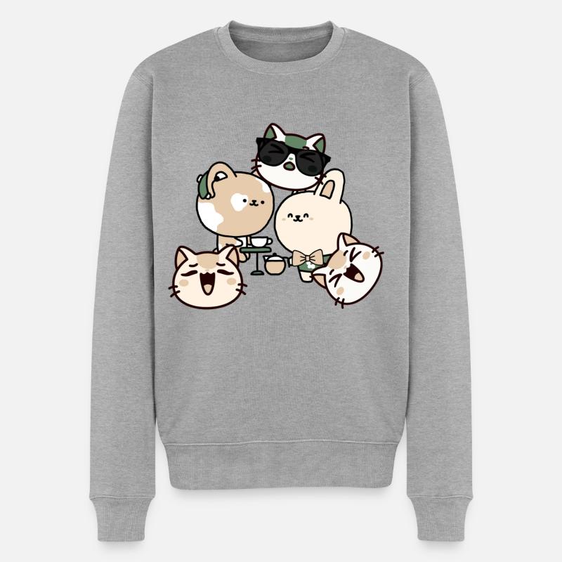 Kawaii Kaffeepause: Katze mit Hörgerät - Männer Premium Bio Pullover - Grau meliert