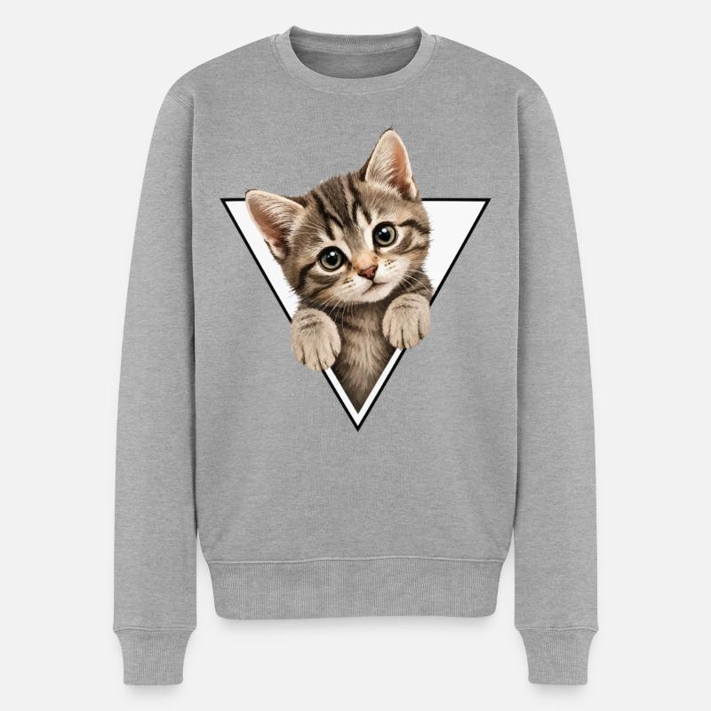 Kätzchen im Dreieck - Männer Premium Bio Pullover - Grau meliert