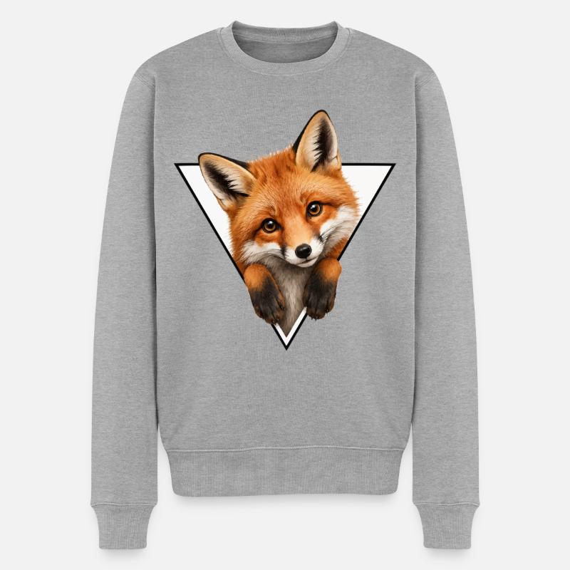Illustration du renard dans le triangle - Pull Premium bio Homme - gris chiné