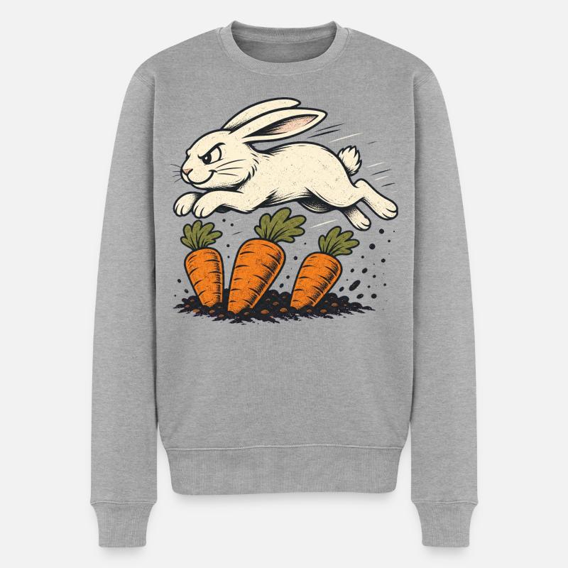 Springender Hase mit Karotten - Männer Premium Bio Pullover - Grau meliert