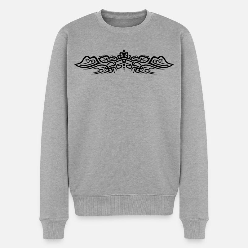 Filigranes Tribal Tattoo mit Krokodilen - Männer Premium Bio Pullover - Grau meliert