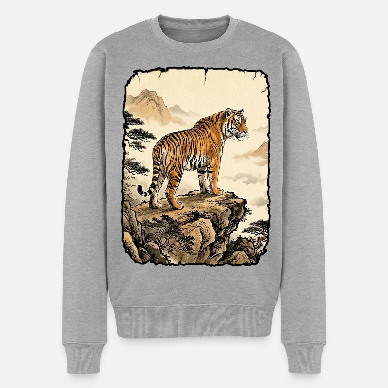 Tiger Asiatisch Wald - Männer Premium Bio Pullover - Grau meliert