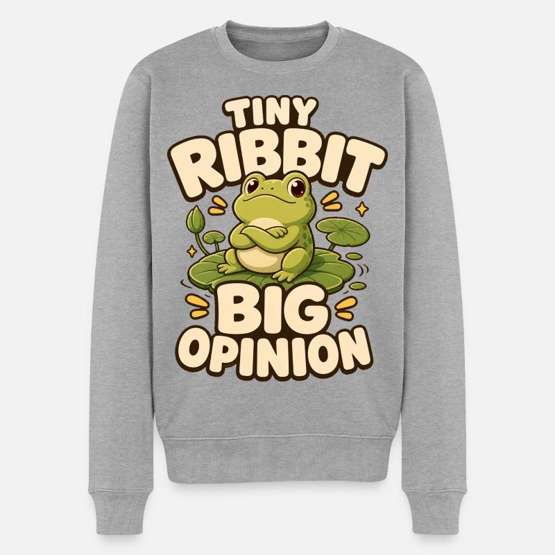 Tiny Ribbit Big Opinion Frosch - Männer Premium Bio Pullover - Grau meliert