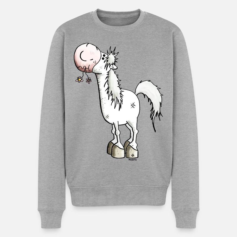 Verträumtes Pferd - Pferde - Männer Premium Bio Pullover - Grau meliert