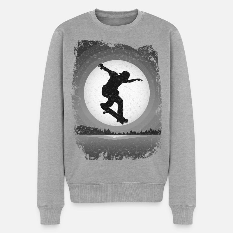 Skate | Mond | Skater - Männer Premium Bio Pullover - Grau meliert
