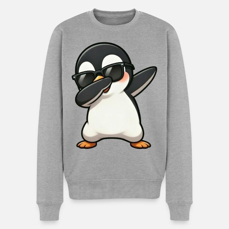 Dabbing Pinguin - Männer Premium Bio Pullover - Grau meliert