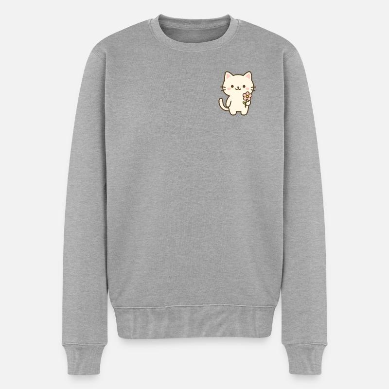 Chat mignon avec fleur - Pull Premium bio Homme - gris chiné