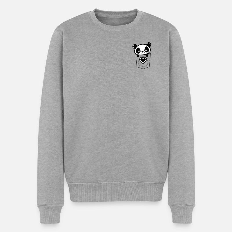 Panda in der Tasche mit Herz-Emblem - Männer Premium Bio Pullover - Grau meliert