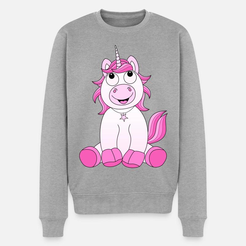 Einhorn pink - Männer Premium Bio Pullover - Grau meliert