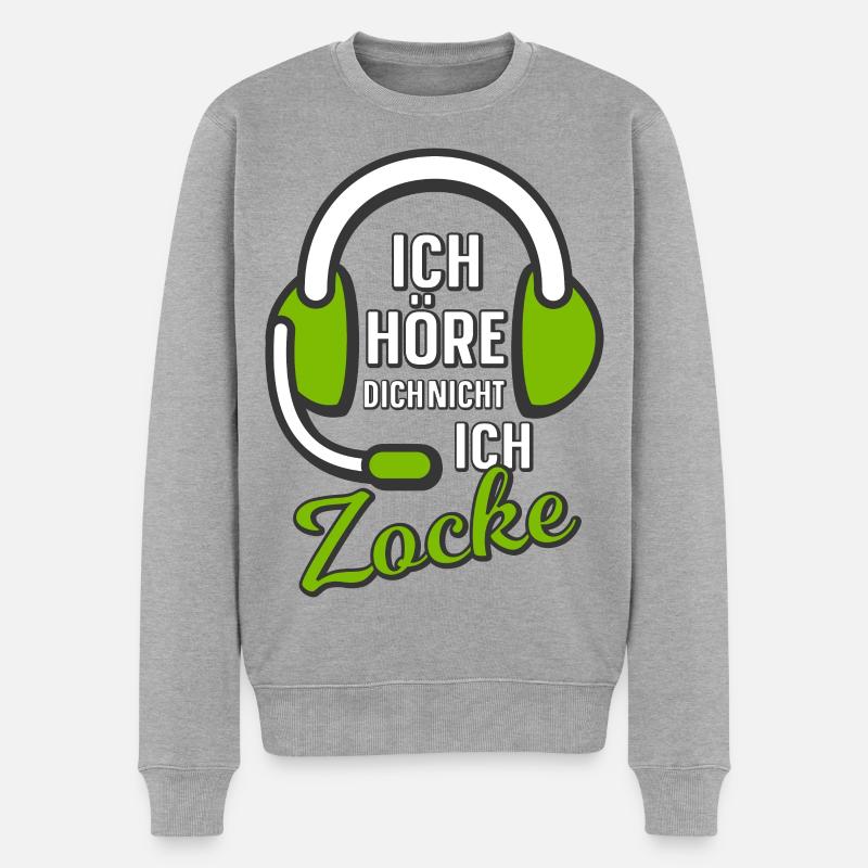 Ich höre dich nicht ich zocke! - Männer Premium Bio Pullover - Grau meliert