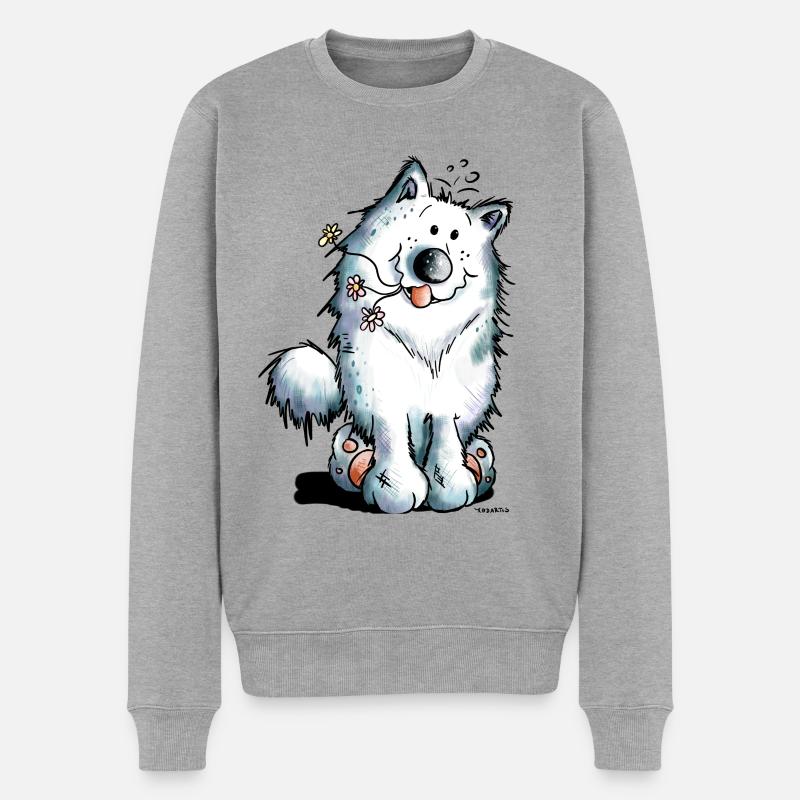 Knuffiger Samojede - Männer Premium Bio Pullover - Grau meliert