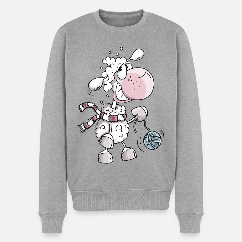 Schaf mit Wollknäuel - Schafe - Schäfchen - Comic - Männer Premium Bio Pullover - Grau meliert