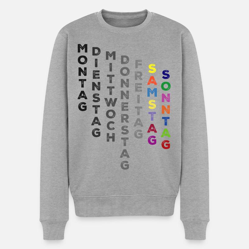 Die Woche , Samstag und Sonntag - bunt  - Männer Premium Bio Pullover - Grau meliert