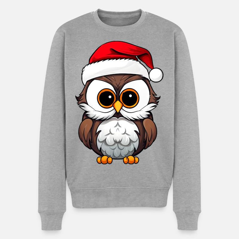 Eulen Weihnachten - Männer Premium Bio Pullover - Grau meliert