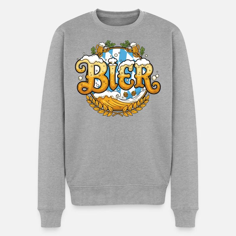Bier Saufen Trinken - Männer Premium Bio Pullover - Grau meliert