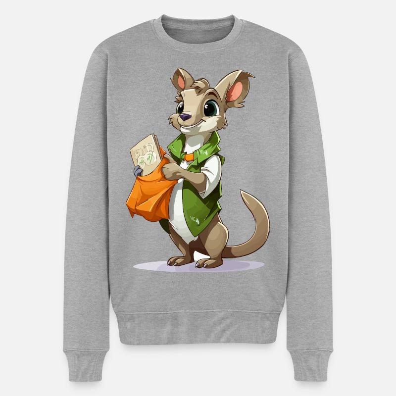 Känguru mit Einkaufstasche - Männer Premium Bio Pullover - Grau meliert