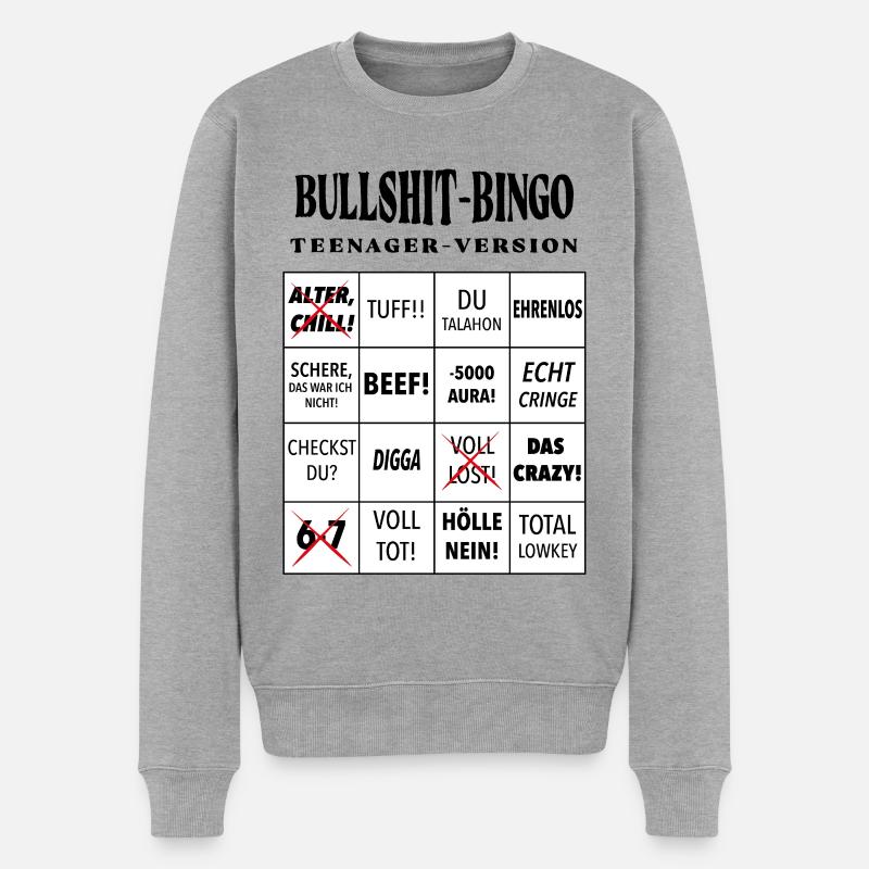 Bullshit-Bingo – Teenager-Version - Männer Premium Bio Pullover - Grau meliert
