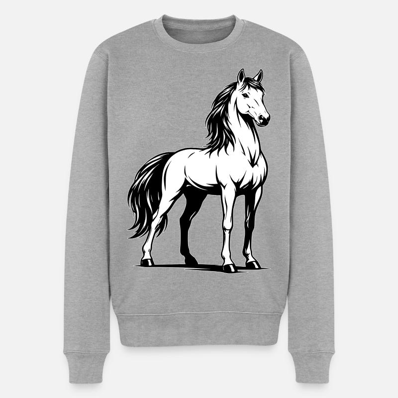 Pferd_stehend_Schwarz-Weiß - Männer Premium Bio Pullover - Grau meliert