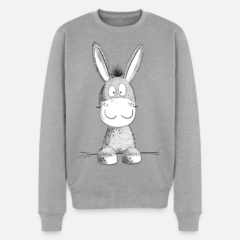 Happy Esel I Tiermotiv - Männer Premium Bio Pullover - Grau meliert