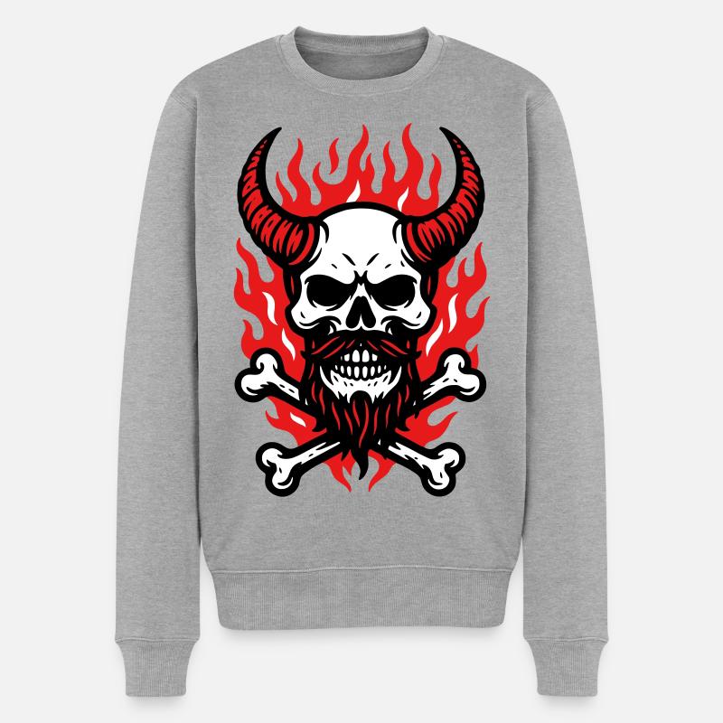 Fire Skull Demon - Männer Premium Bio Pullover - Grau meliert