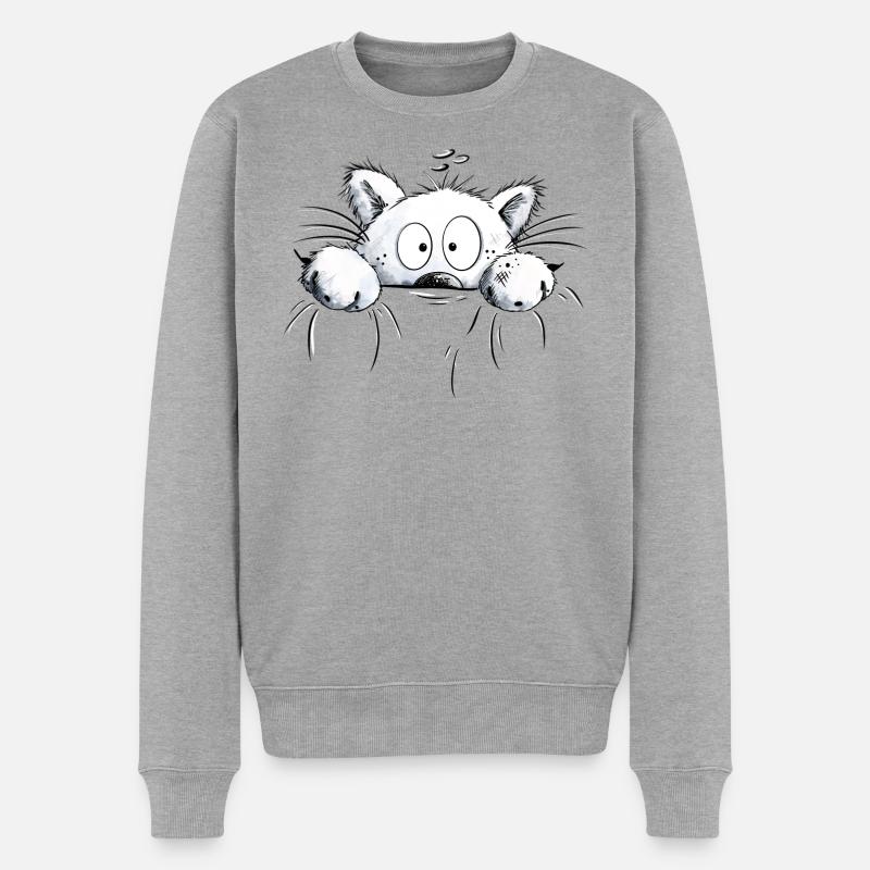 Weiße Katzen I Katzenfreunde Geschenk - Männer Premium Bio Pullover - Grau meliert