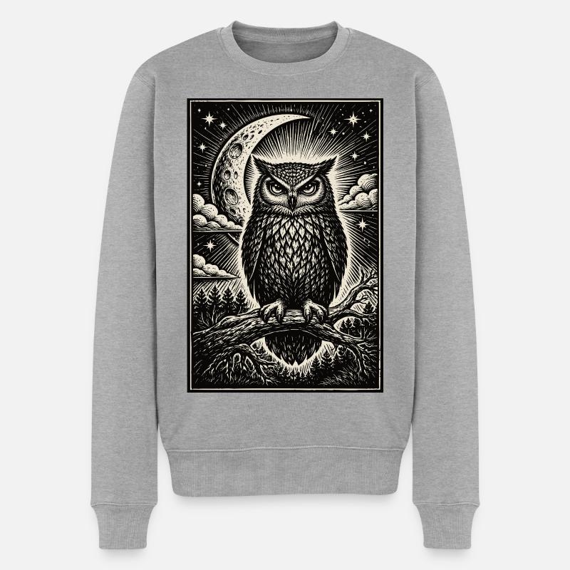 Mystische Eule - Männer Premium Bio Pullover - Grau meliert