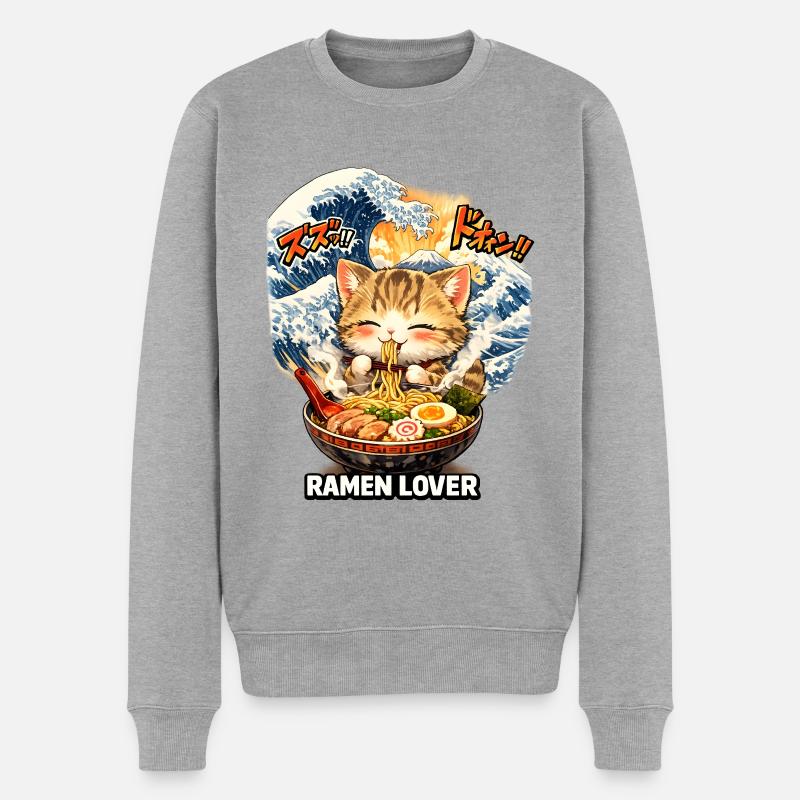 Kawaii Katze Ramen Nudeln Anime Katze - Männer Premium Bio Pullover - Grau meliert