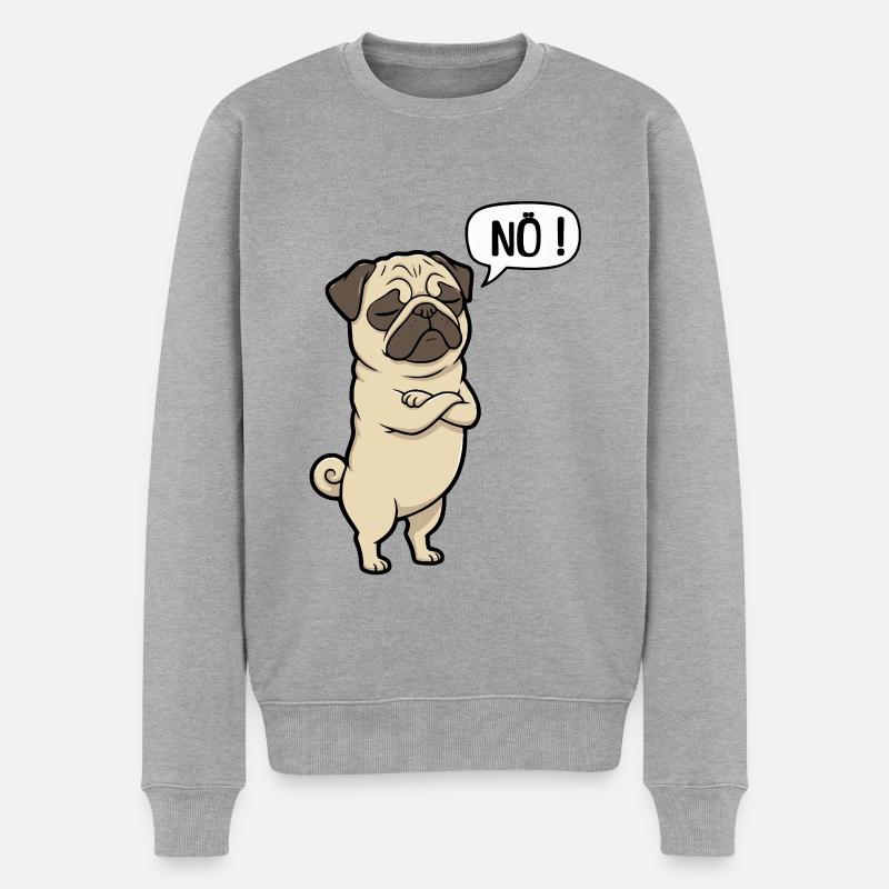 NÖ Pug Eigensinniger Mops-Charme - Männer Premium Bio Pullover - Grau meliert