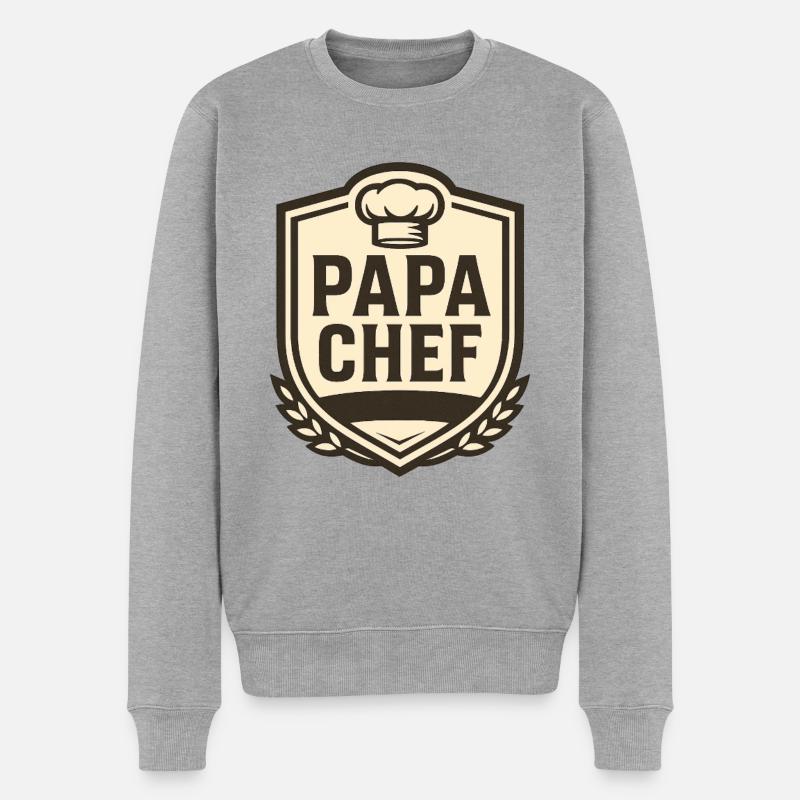 Papa Chef Kulinarisches Wappen - Männer Premium Bio Pullover - Grau meliert