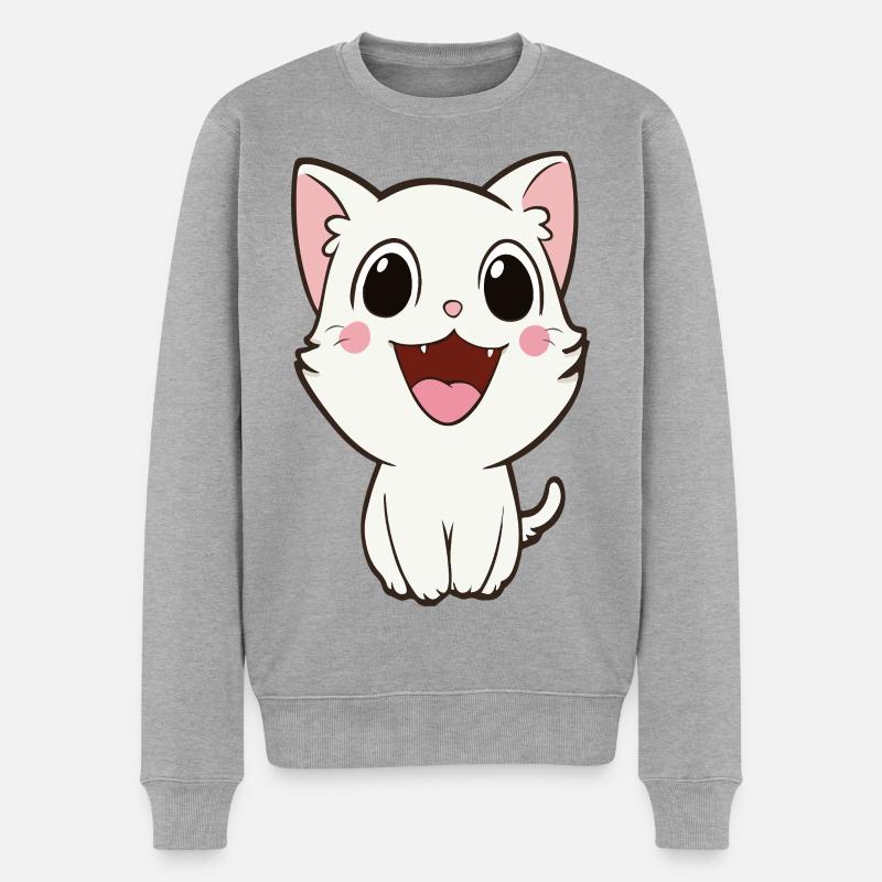 Verspieltes weißes Kätzchen-Maskottchen - Männer Premium Bio Pullover - Grau meliert