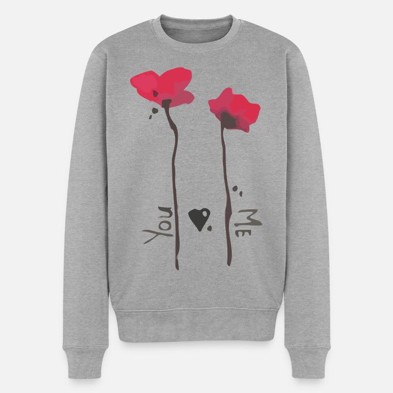 Mohn und Liebe - Männer Premium Bio Pullover - Grau meliert