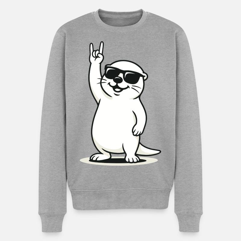 Rockin' Otter - Männer Premium Bio Pullover - Grau meliert