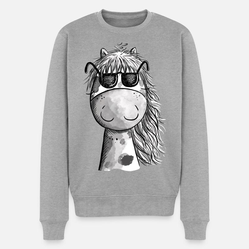 Cooles Pferd mit Sonnenbrille - Männer Premium Bio Pullover - Grau meliert