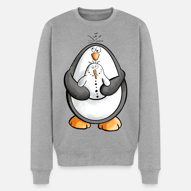Pinguin und Schneemann sind beste Freunde - Männer Premium Bio Pullover - Grau meliert